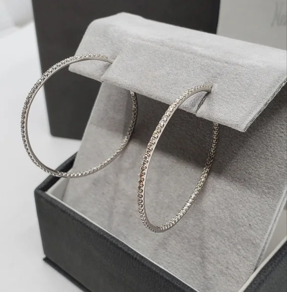 Roberto Coin 18k Large Diamond Inside Out Hoop Earrings - Picture 5 of 15